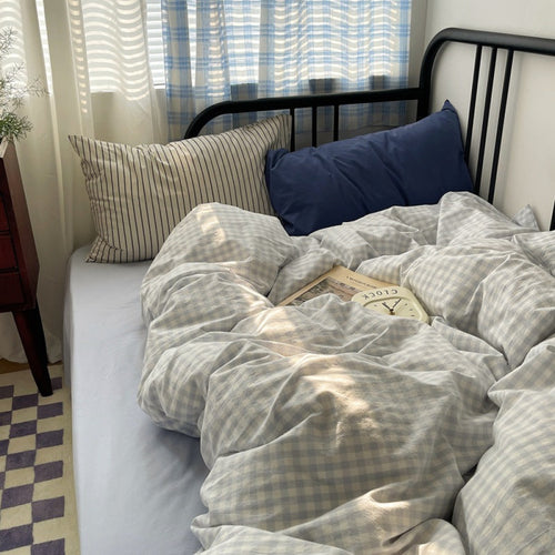 Mixed Gingham Striped Bedding Set / Blue Small Flat