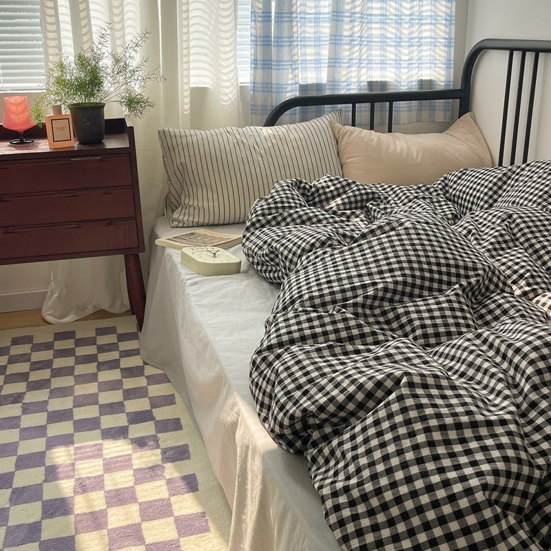  - Ever Lasting - Mixed Gingham Striped Bedding Set / Brown - Bedding Set - Ever Lasting