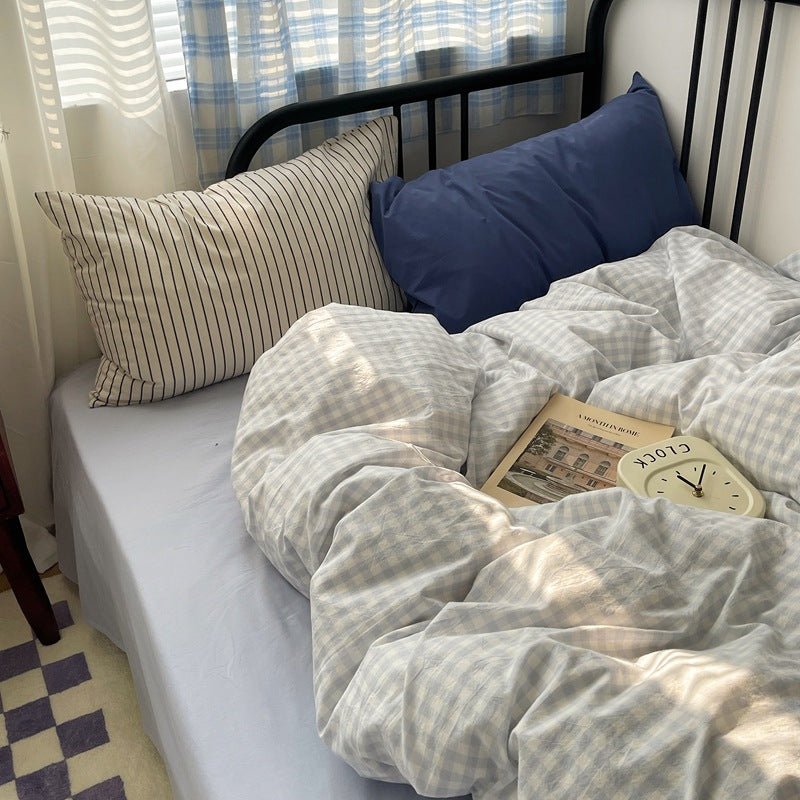  - Ever Lasting - Mixed Gingham Striped Bedding Set / Brown - Bedding Set - Ever Lasting