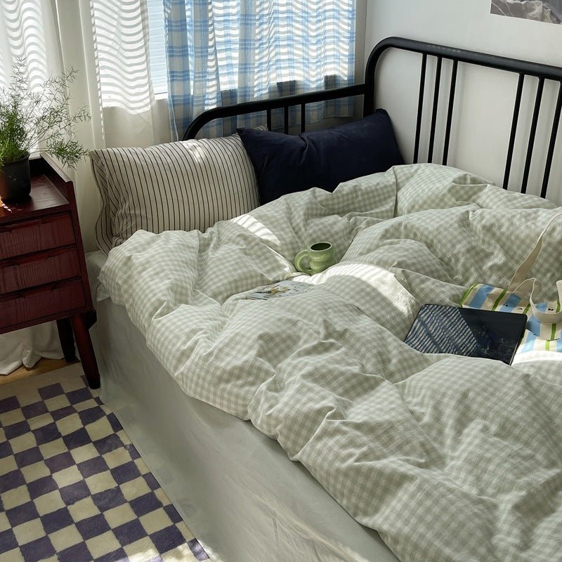  - Ever Lasting - Mixed Gingham Striped Bedding Set / Brown - Bedding Set - Ever Lasting