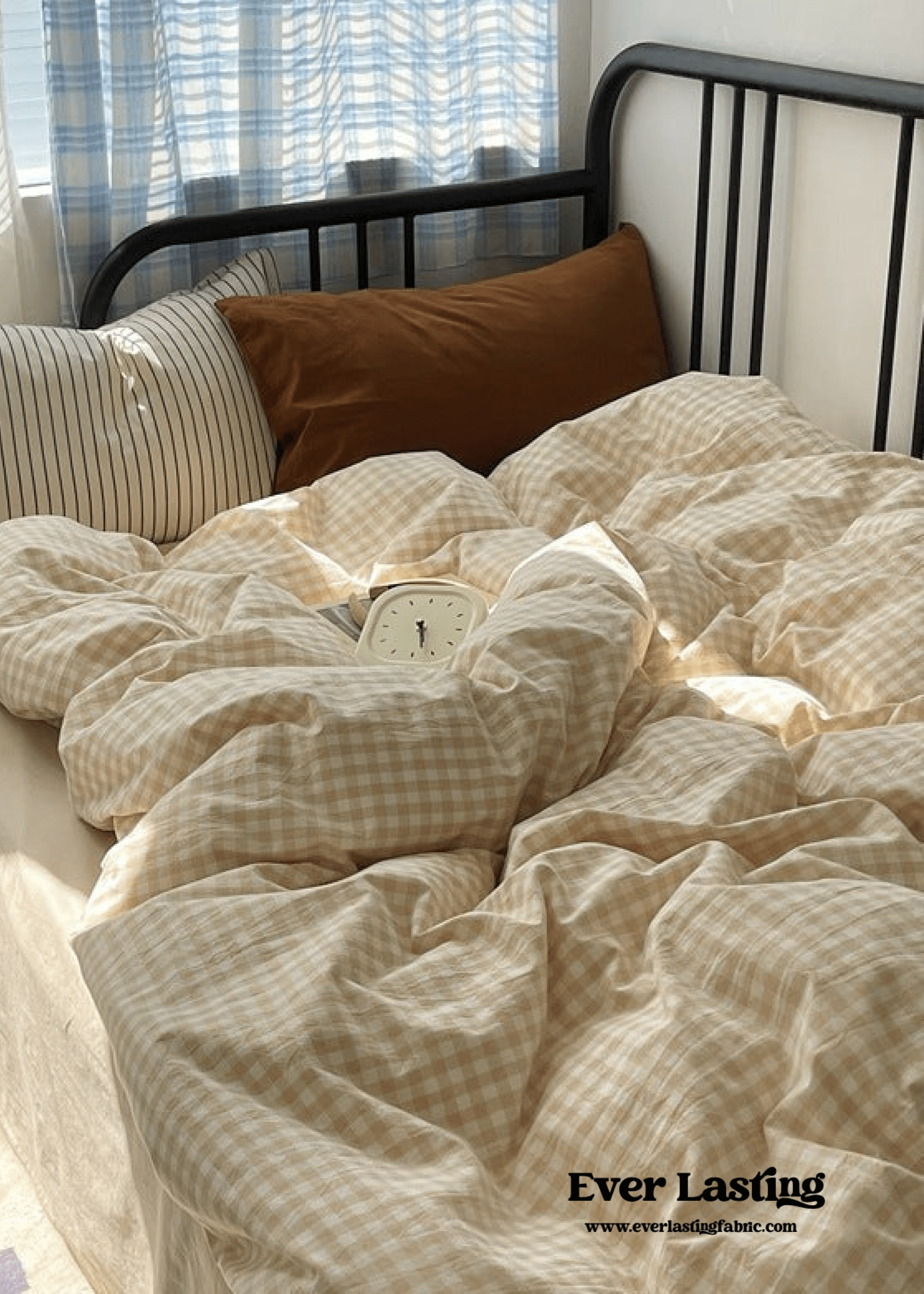  - Ever Lasting - Mixed Gingham Striped Bedding Set / Brown - Bedding Set - Ever Lasting