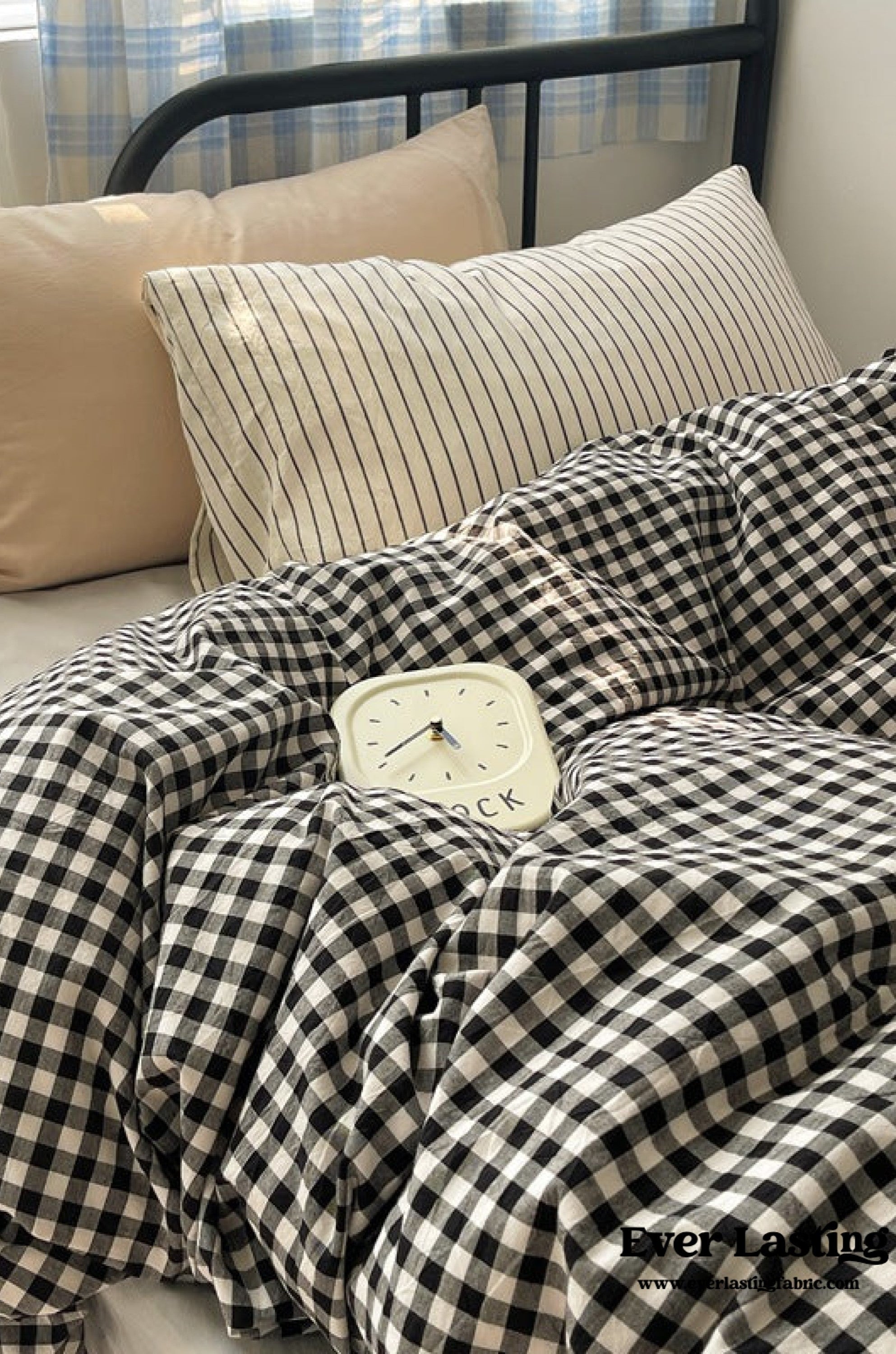  - Ever Lasting - Mixed Gingham Striped Bedding Set / Brown - Bedding Set - Ever Lasting