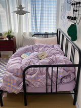 Mixed Gingham Striped Bedding Set / Brown Purple Pink Small Flat