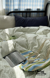 Mixed Gingham Striped Bedding Set / Mint Green