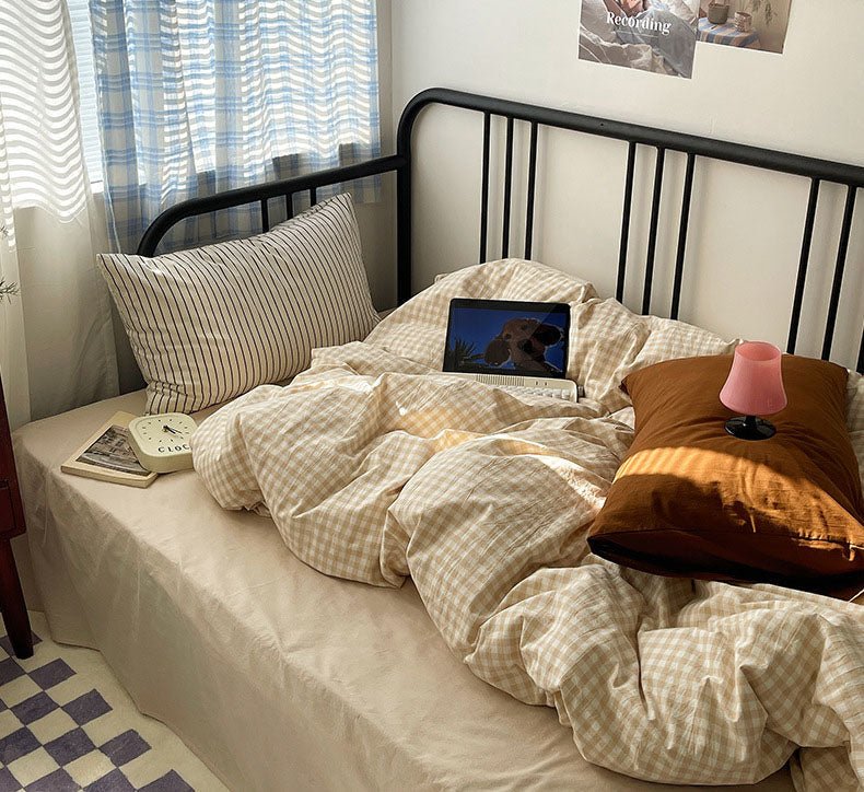  - Ever Lasting - Mixed Gingham Striped Bedding Set / Pink - Bedding Set - Ever Lasting