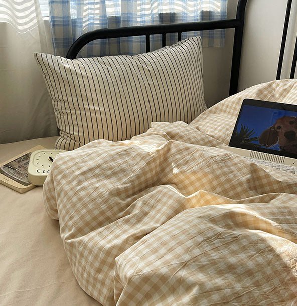  - Ever Lasting - Mixed Gingham Striped Bedding Set / Pink - Bedding Set - Ever Lasting