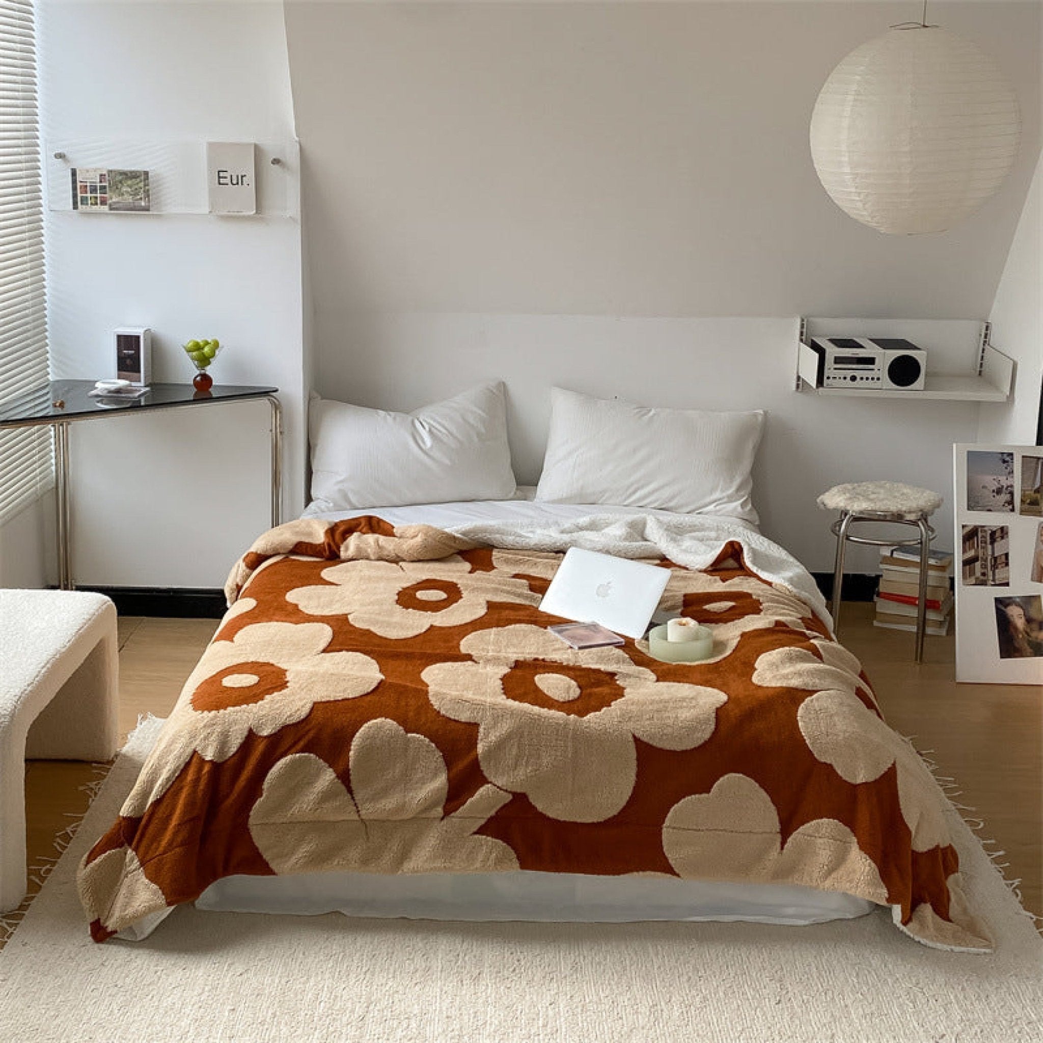 Mixed Velvet Wool Jacquard Blanket | Cozy Floral Blanket | Ever