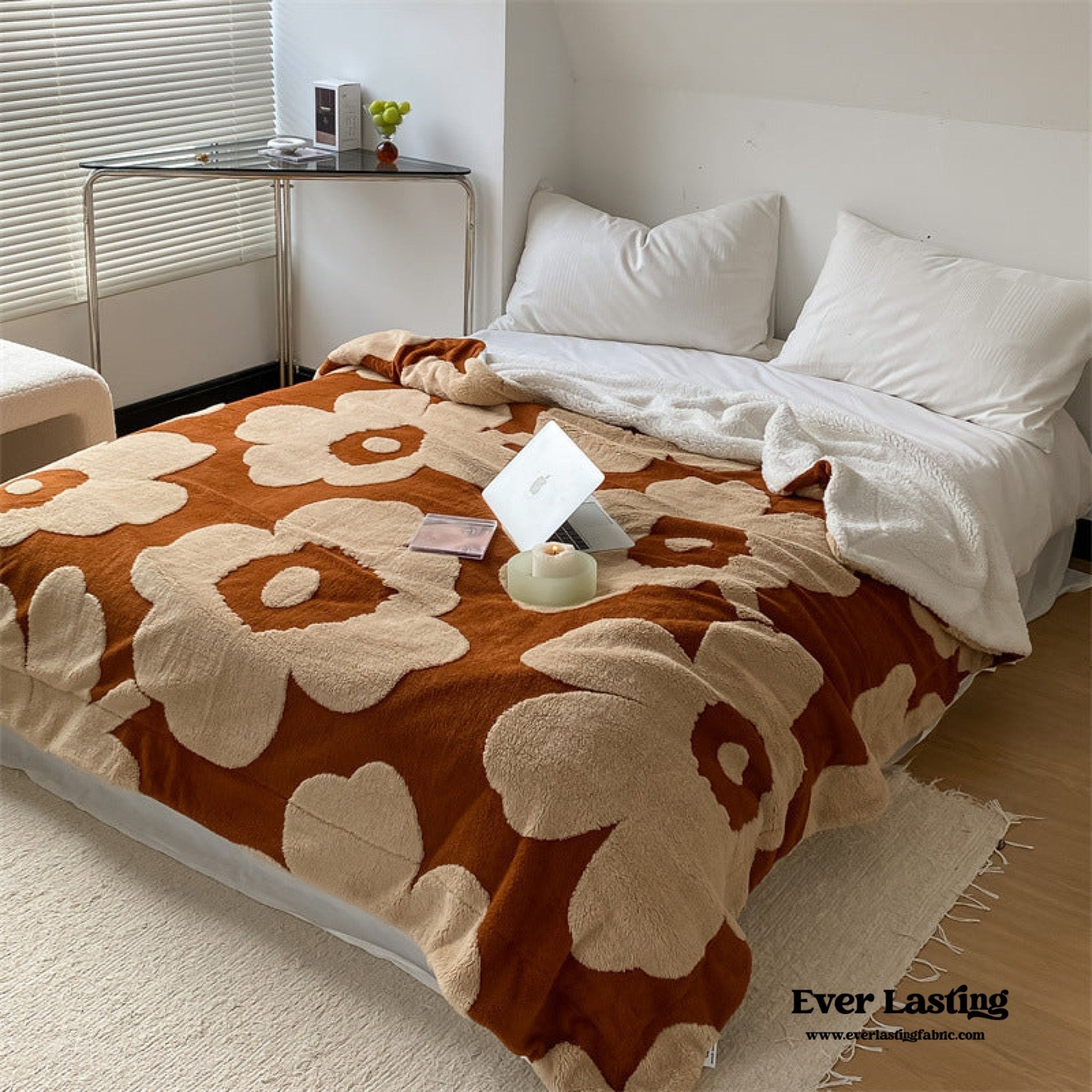 Mixed Velvet Wool Jacquard Blanket | Cozy Floral Blanket | Ever