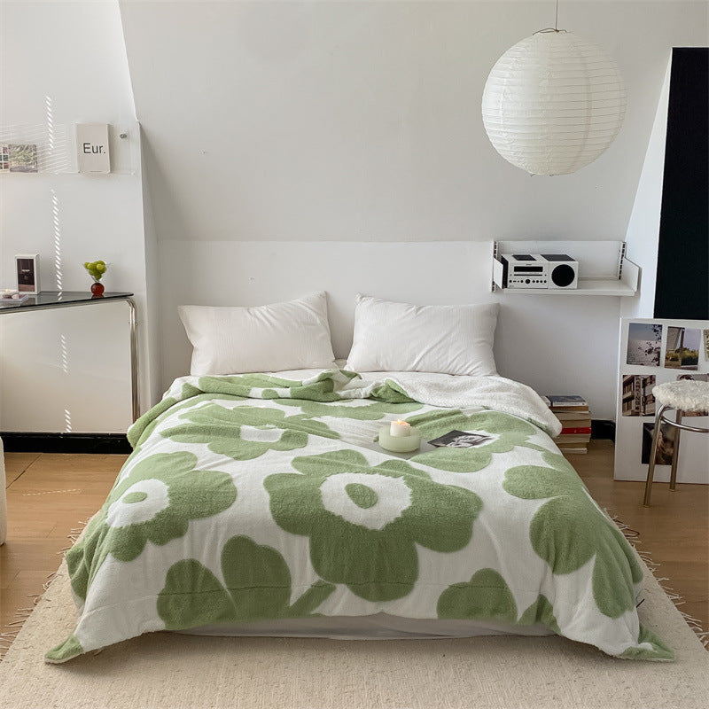 Mixed Velvet Wool Jacquard Floral Blanket (6 Colors) Fresh Green / Small Blankets