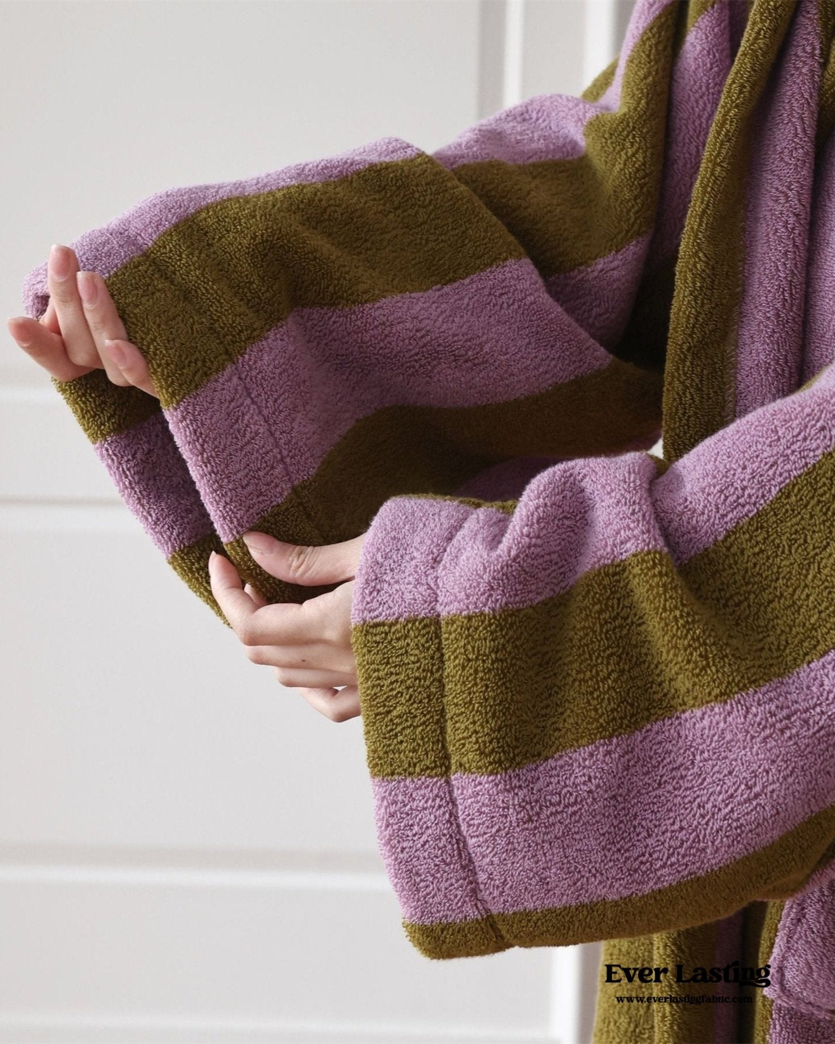 Modern Striped Cotton Bathrobe Set / Blue - Ever Lasting