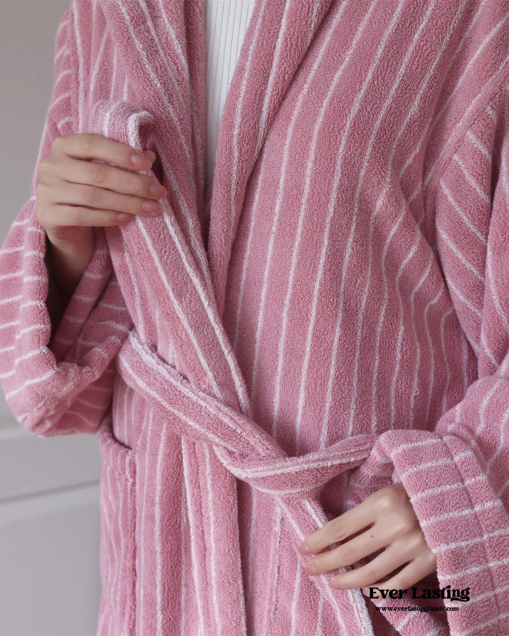 Modern Striped Cotton Bathrobe Set / Blue - Ever Lasting