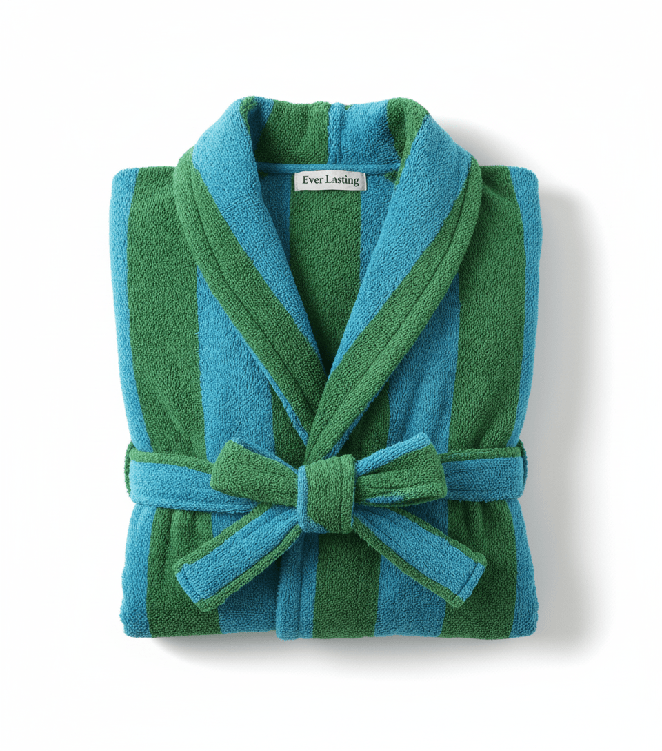  - Ever Lasting - Modern Striped Cotton Bathrobe Set / Blue - Robes - Ever Lasting