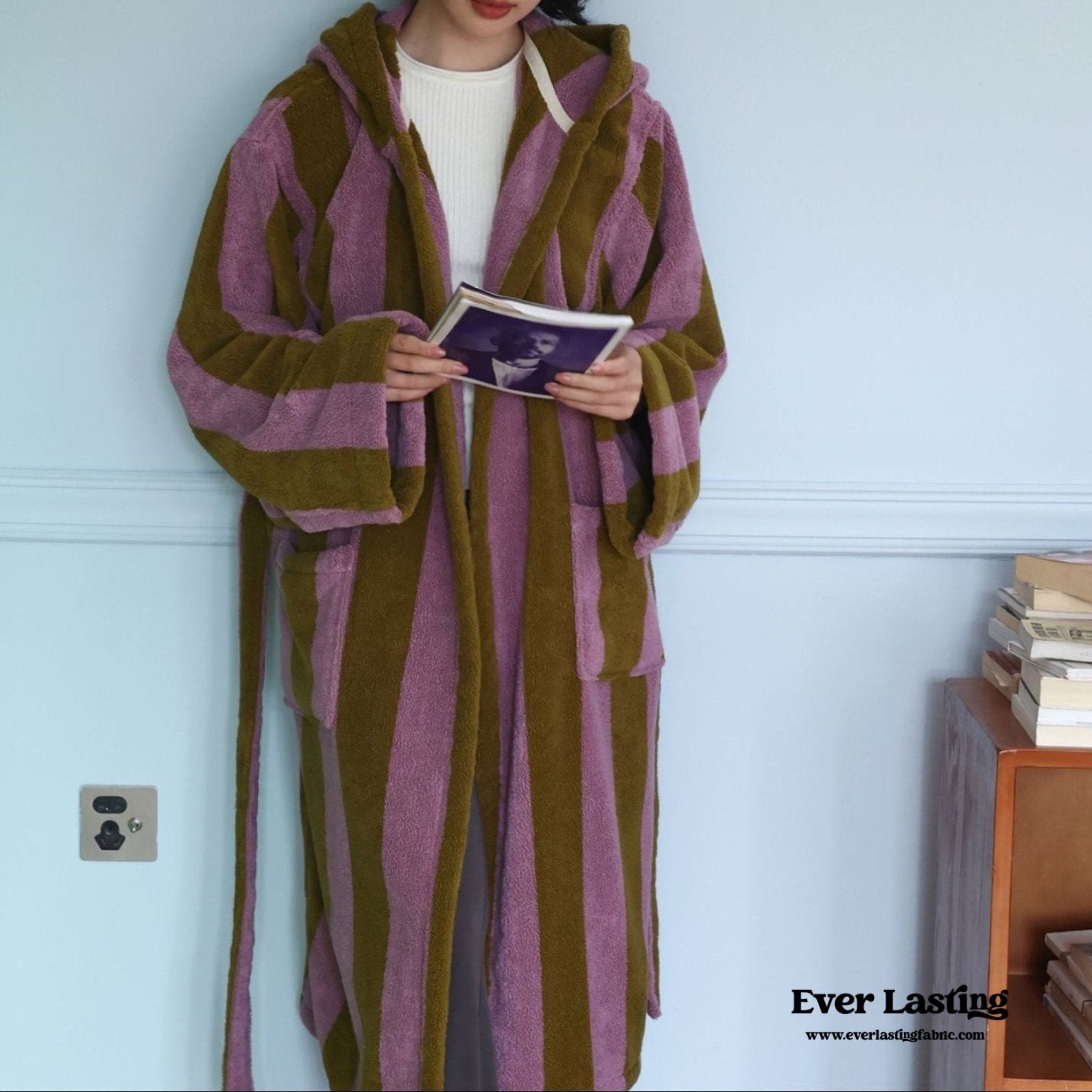 Modern Striped Cotton Bathrobe Set / Pink - Ever Lasting
