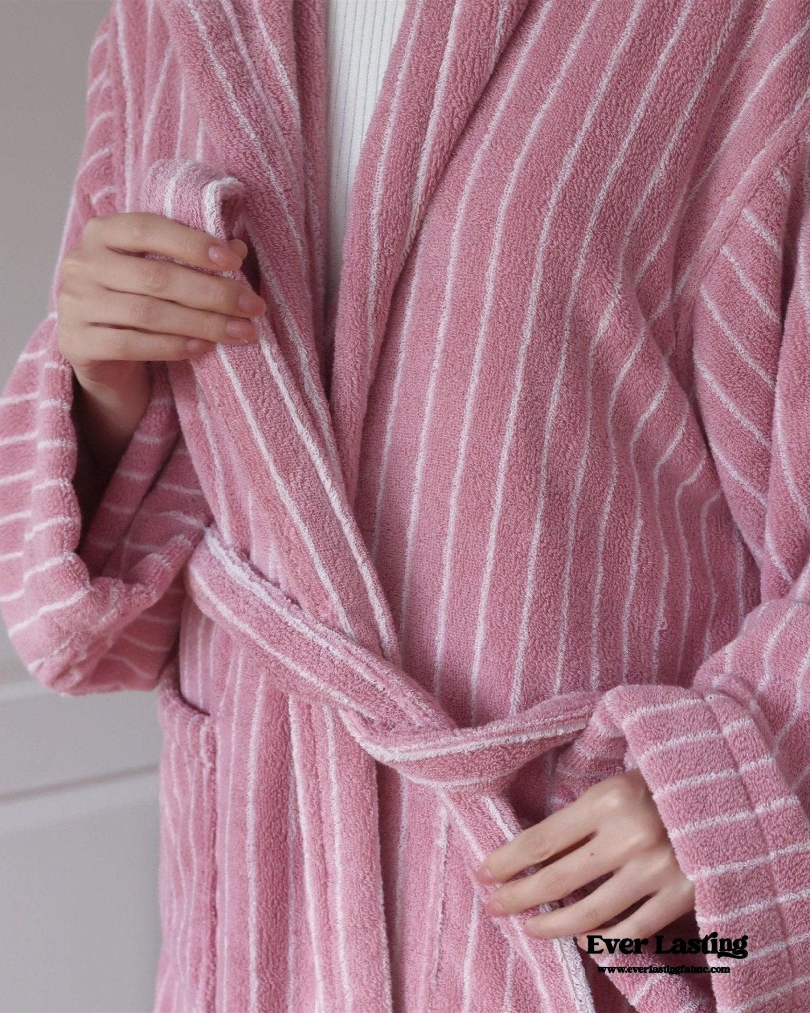 Modern Striped Cotton Bathrobe Set / Pink - Ever Lasting