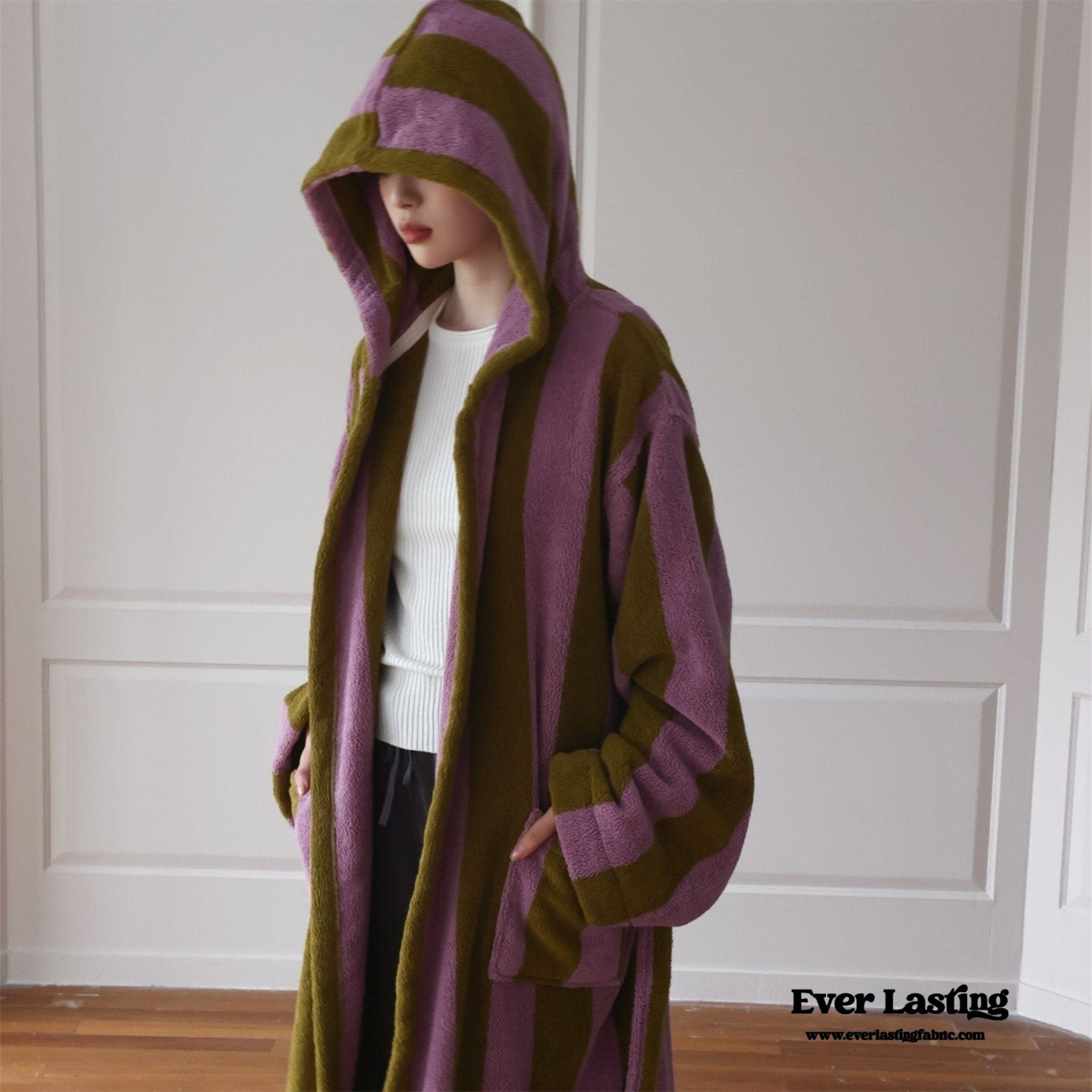 Modern Striped Cotton Bathrobe Set / Purple - Ever Lasting