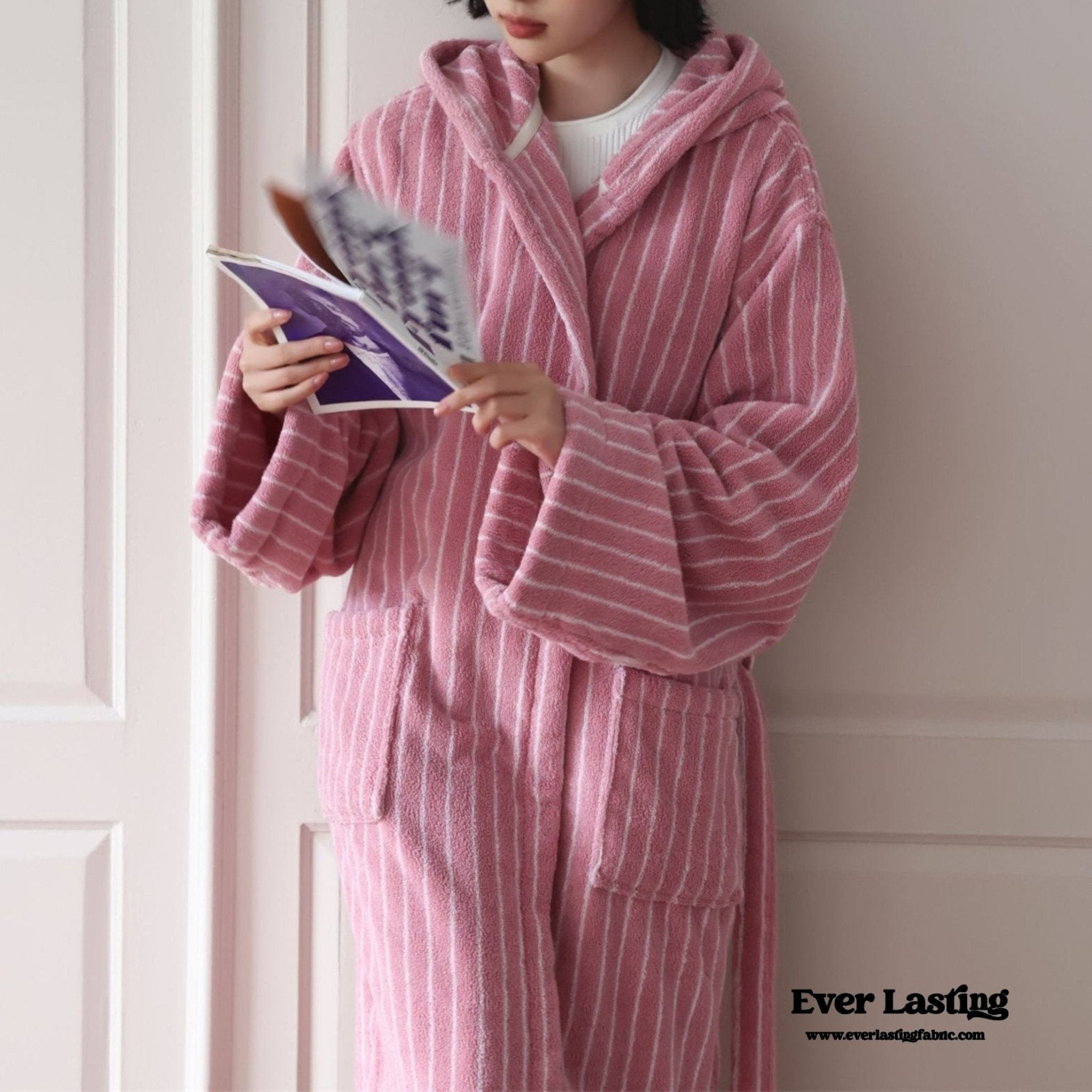 Modern Striped Cotton Bathrobe Set / Purple - Ever Lasting