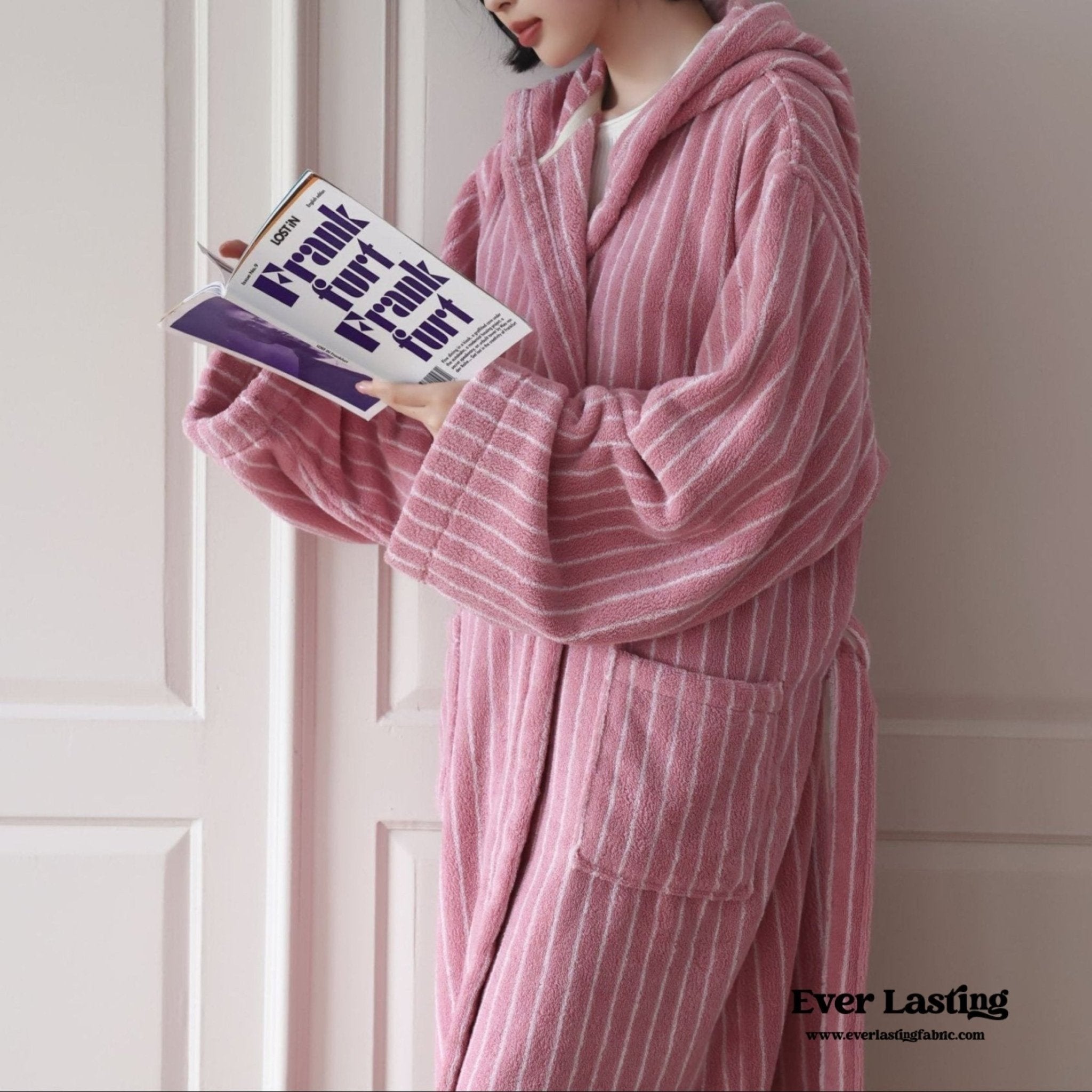 Modern Striped Cotton Bathrobe Set / Purple - Ever Lasting
