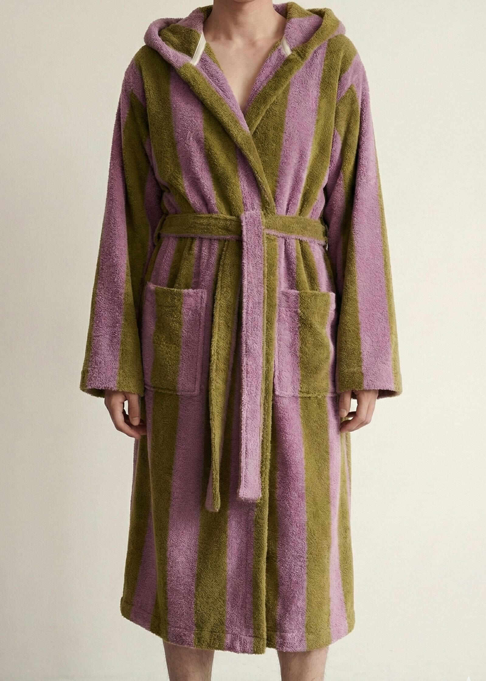  - Ever Lasting - Modern Striped Cotton Bathrobe Set / Purple - Robes - Ever Lasting