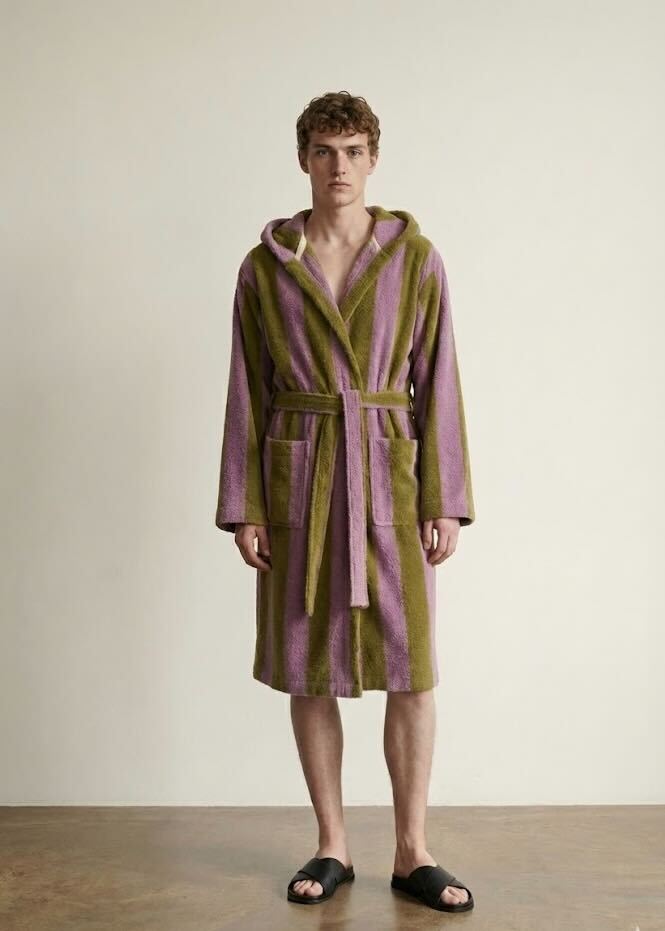  - Ever Lasting - Modern Striped Cotton Bathrobe Set / Purple - Robes - Ever Lasting