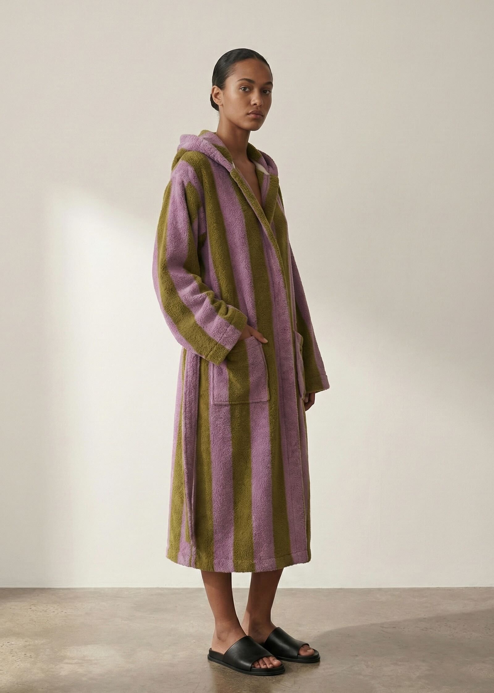  - Ever Lasting - Modern Striped Cotton Bathrobe Set / Purple - Robes - Ever Lasting