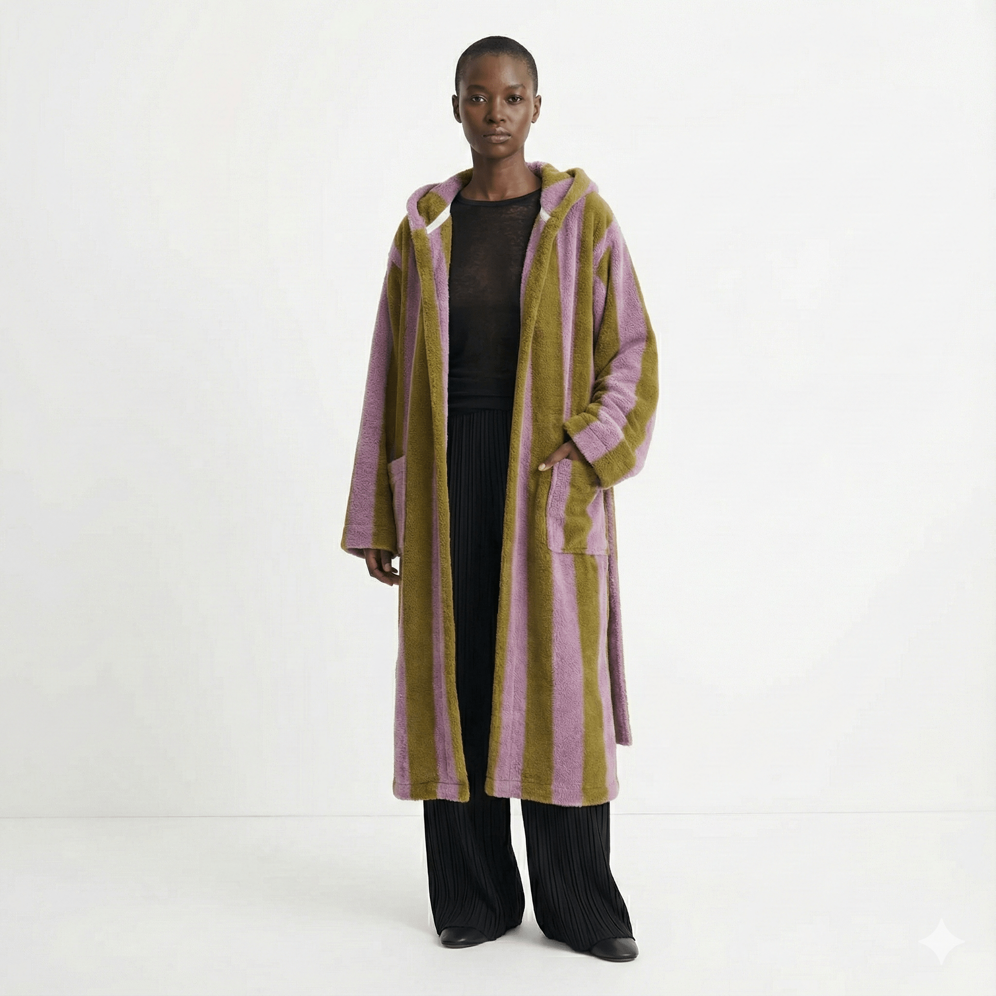  - Ever Lasting - Modern Striped Cotton Bathrobe Set / Purple - Robes - Ever Lasting