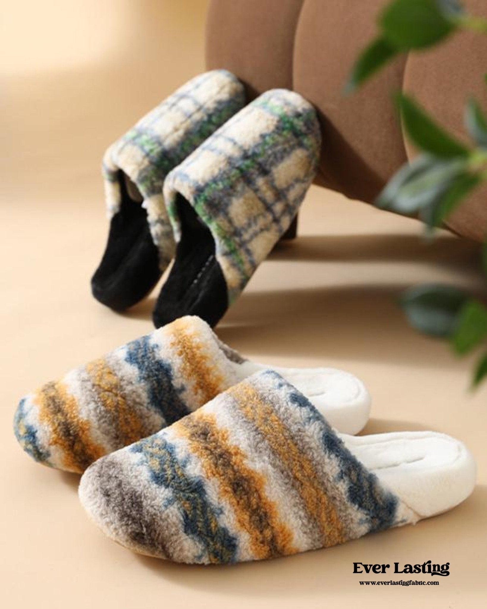 Modern Warm House Slippers / Blue Striped - Ever Lasting