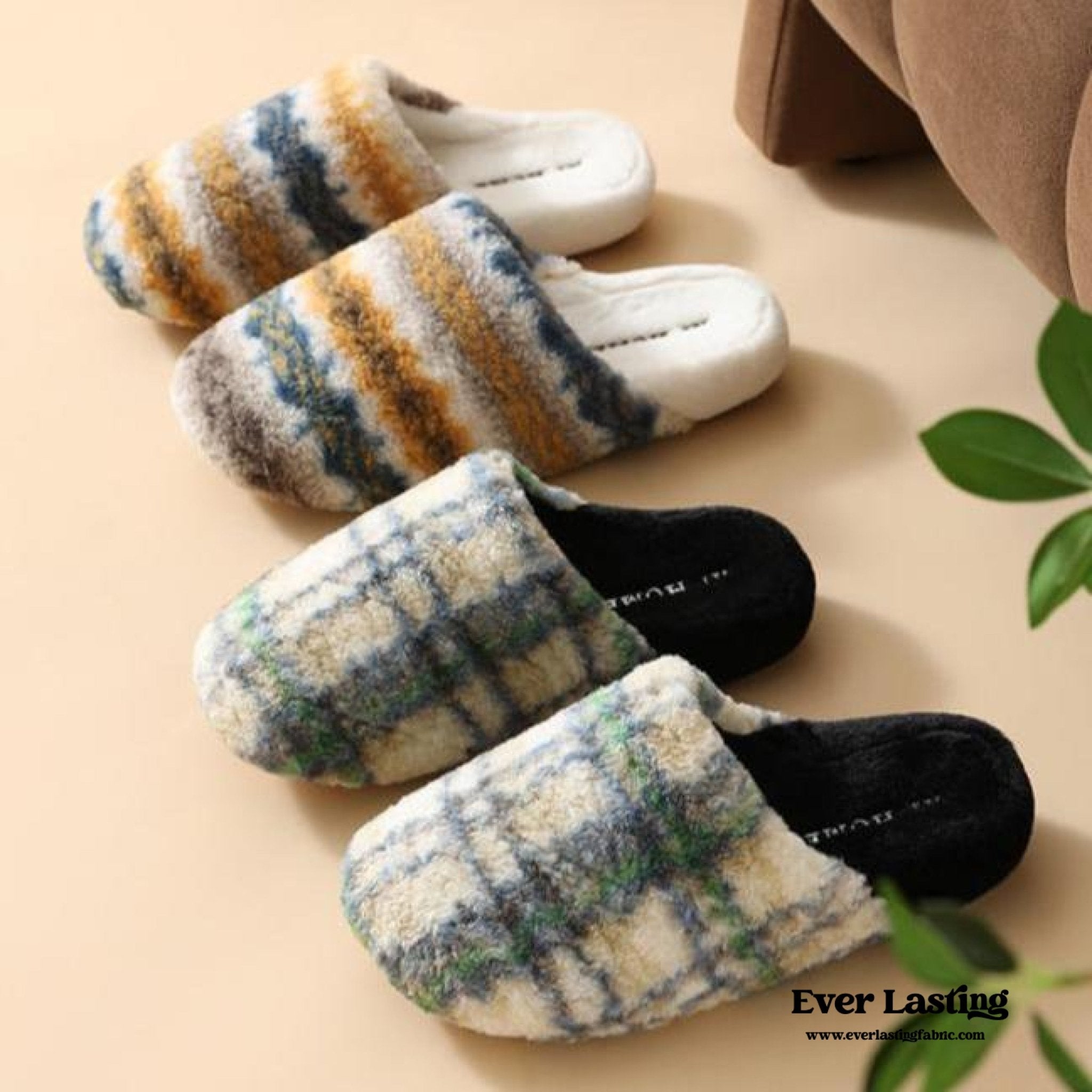 Modern Warm House Slippers / Blue Striped - Ever Lasting