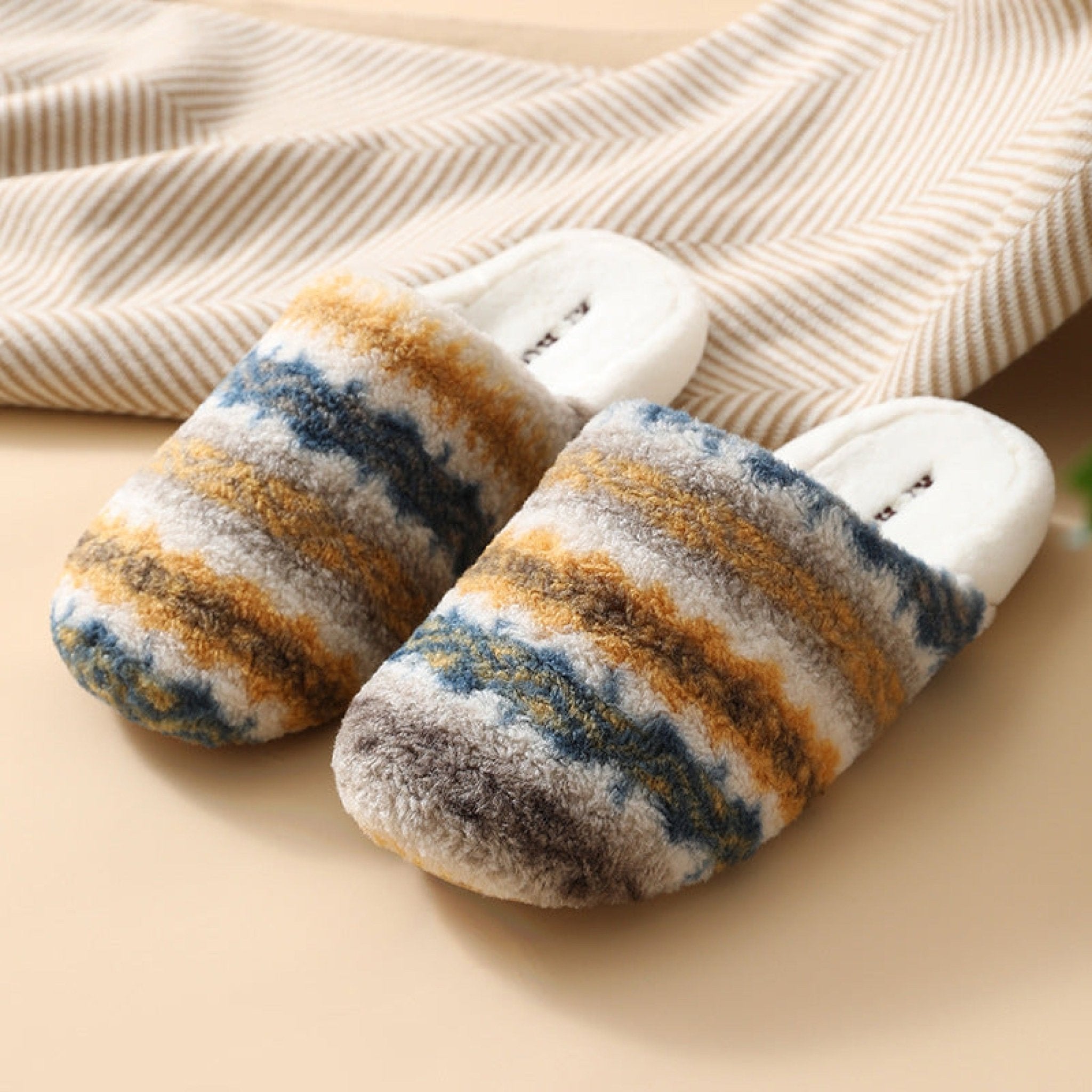 Modern Warm House Slippers / Blue Striped - Ever Lasting
