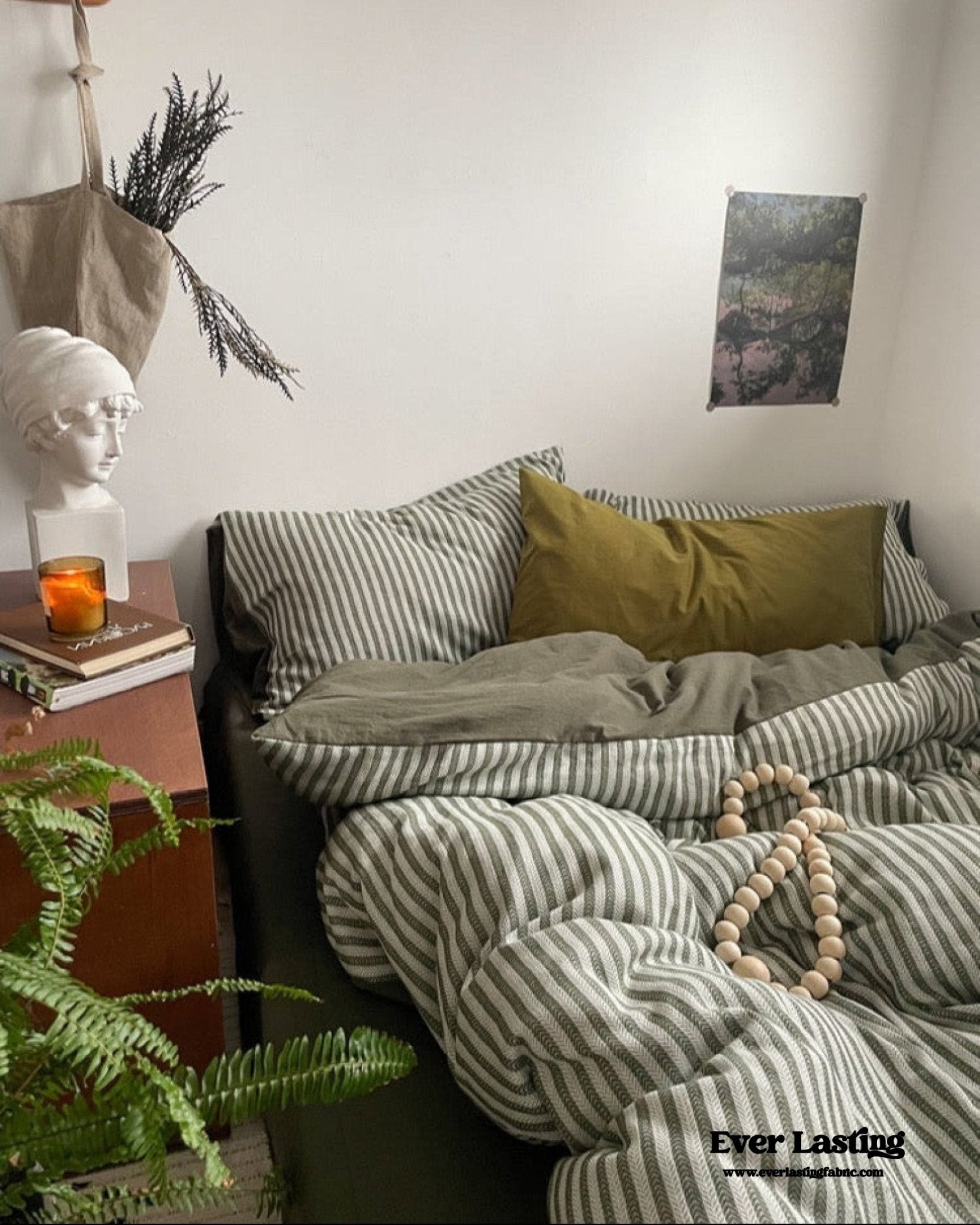 Moss Green Striped Jacquard Bedding Set - Ever Lasting