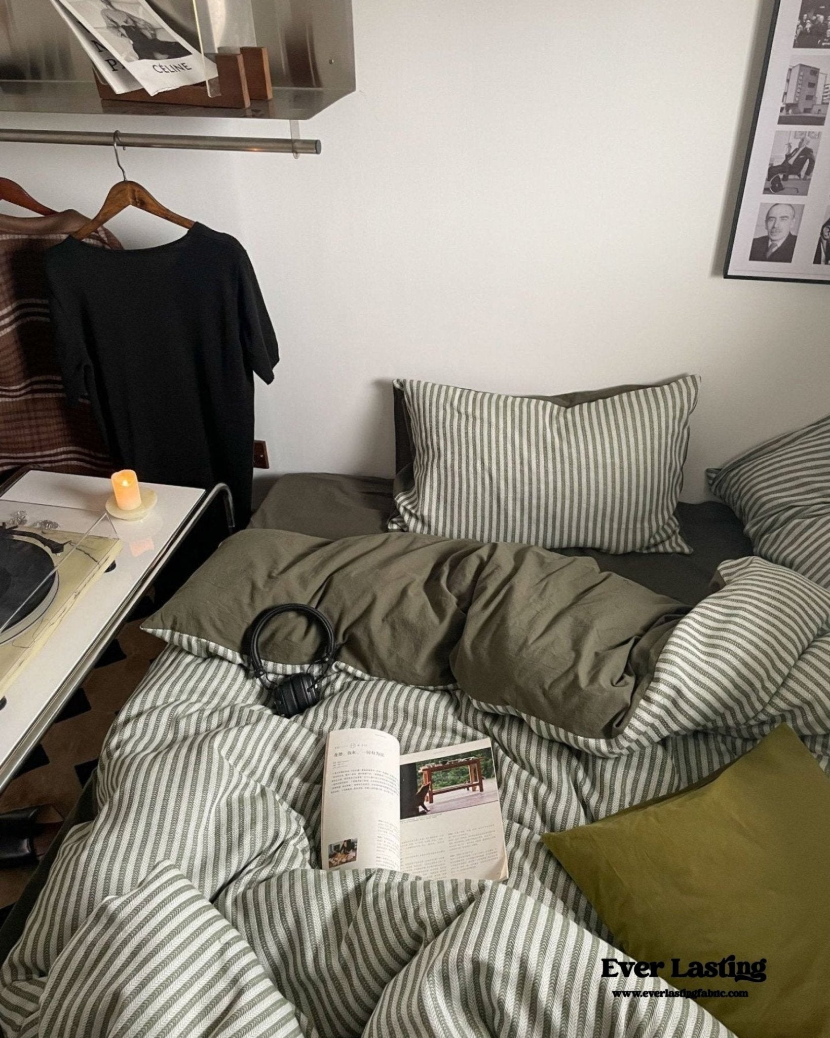 Moss Green Striped Jacquard Bedding Set - Ever Lasting