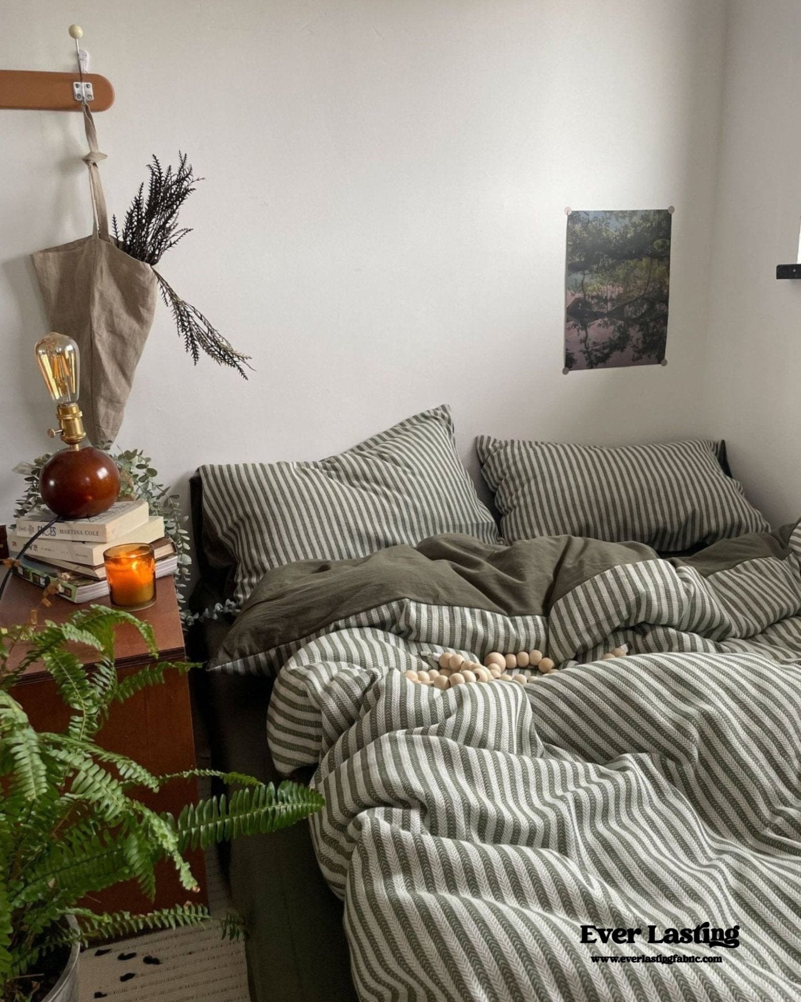 Moss Green Striped Jacquard Bedding Set - Ever Lasting