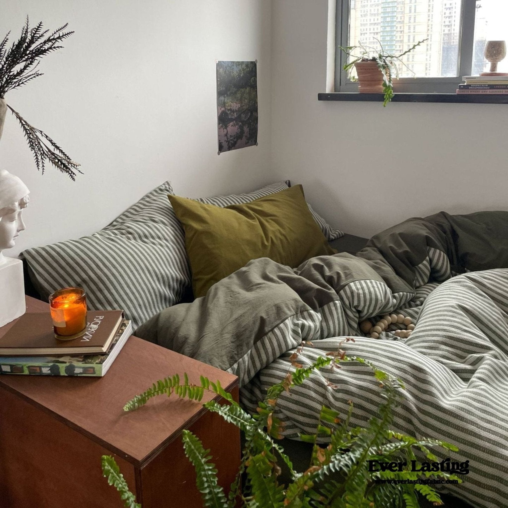 Moss Green Striped Jacquard Bedding Set - Ever Lasting