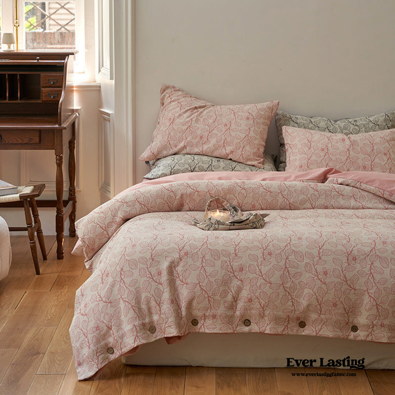 Mother Earth Floral Bedding Set / Pink Buttoned