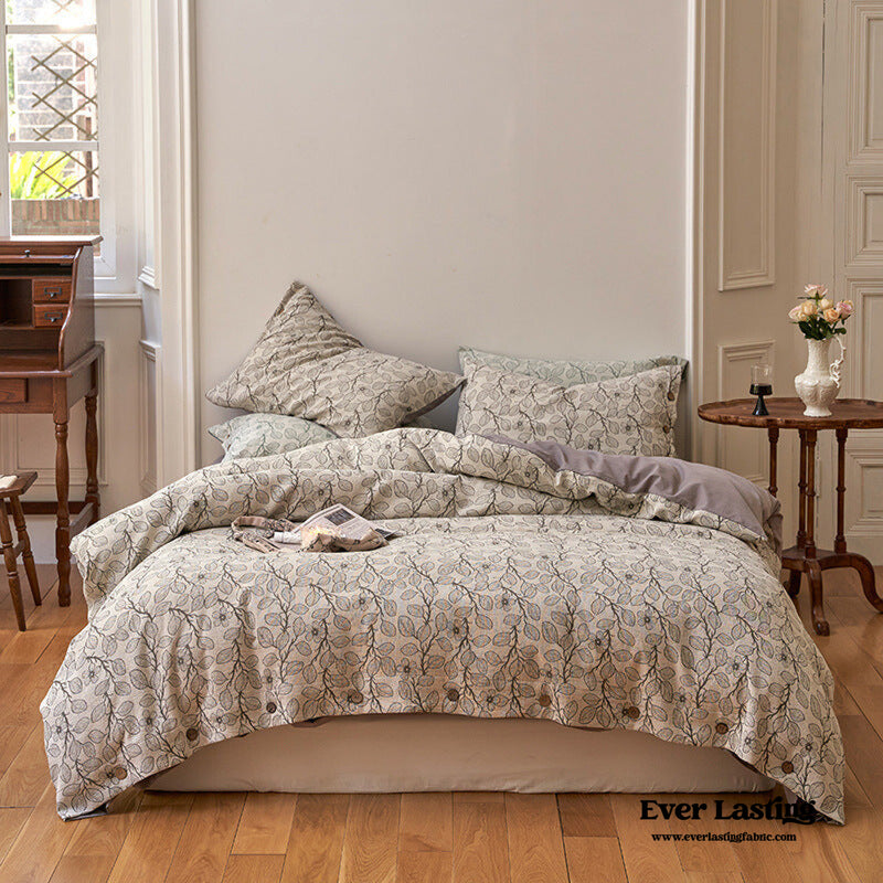 Mother Earth Floral Bedding Set / Purple Buttoned