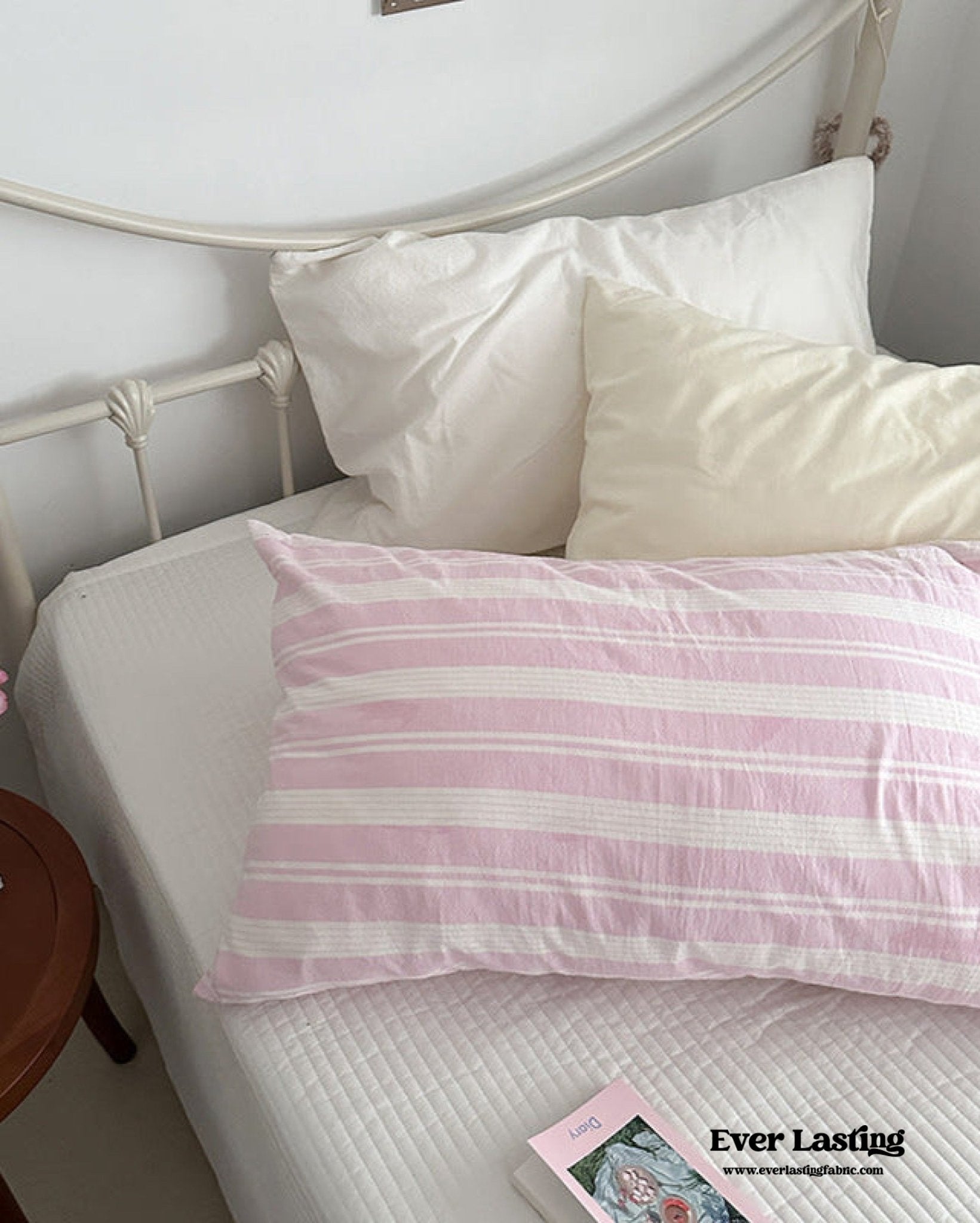 Muted Blush Cotton Pillowcase / Pink Striped - Ever Lasting