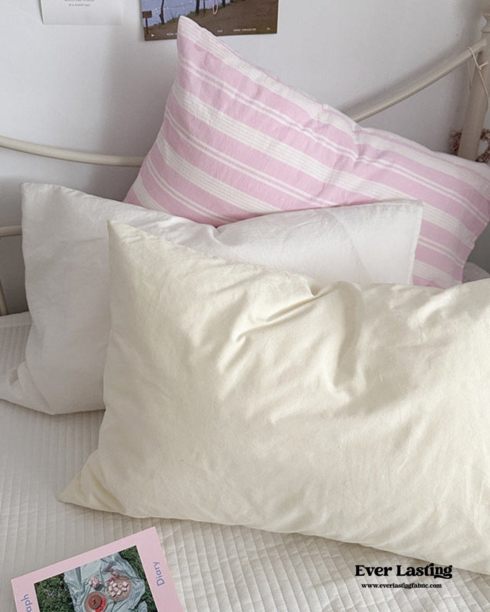 Muted Blush Cotton Pillowcase / Pink Striped - Ever Lasting
