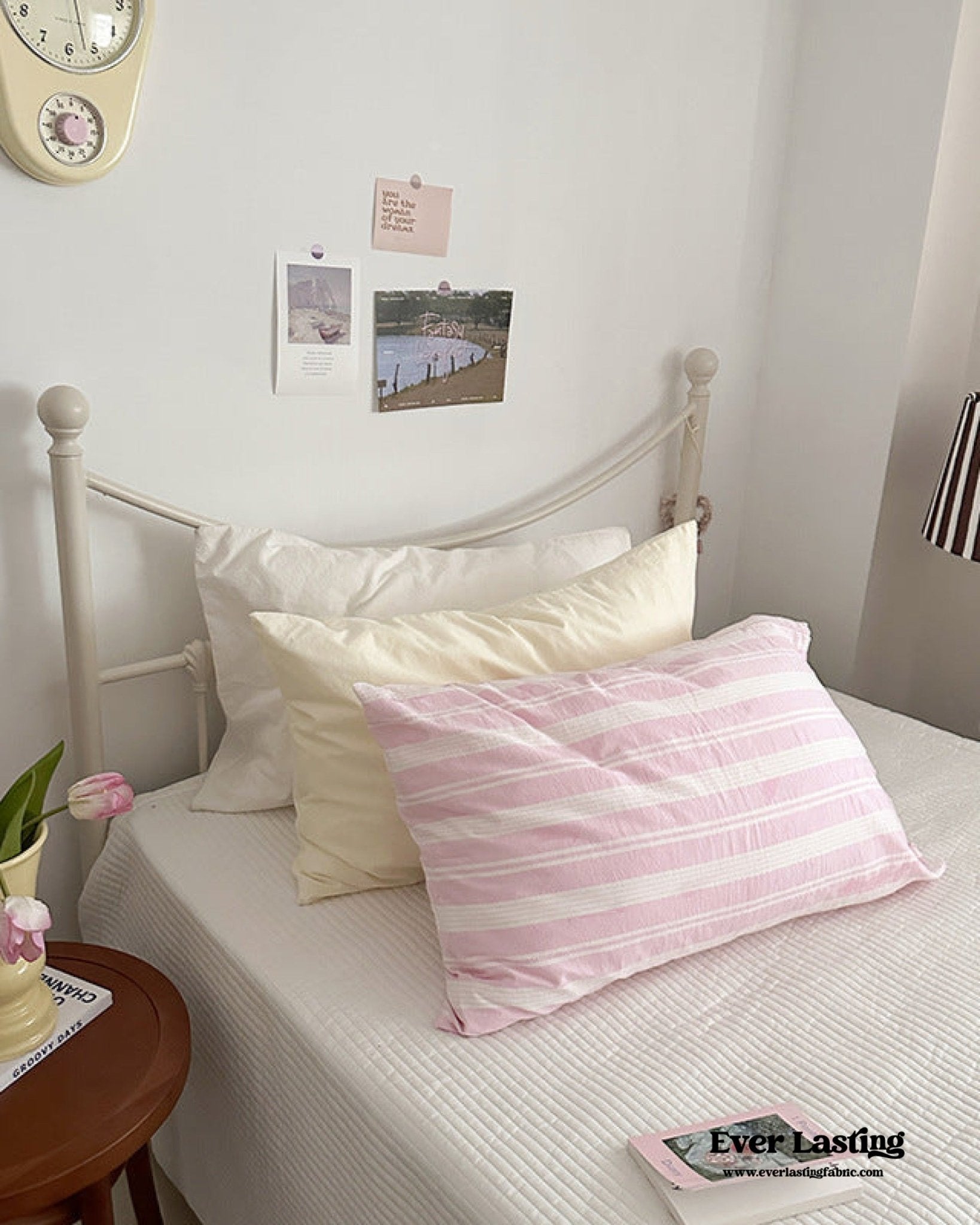 Muted Blush Cotton Pillowcase / Pink Striped - Ever Lasting
