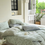 Muted Neutral Velvet Floral Bedding Set / Light Blue