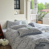 Muted Neutral Velvet Floral Bedding Set / Light Blue