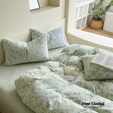 Muted Neutral Velvet Floral Bedding Set / Light Blue