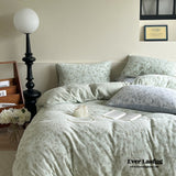 Muted Neutral Velvet Floral Bedding Set / Mint Green