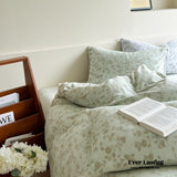 Muted Neutral Velvet Floral Bedding Set / Mint Green