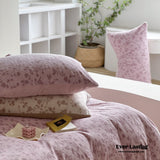 Muted Neutral Velvet Floral Bedding Set / Pink