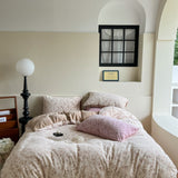 Muted Neutral Velvet Floral Bedding Set / Pink Khaki Small Flat
