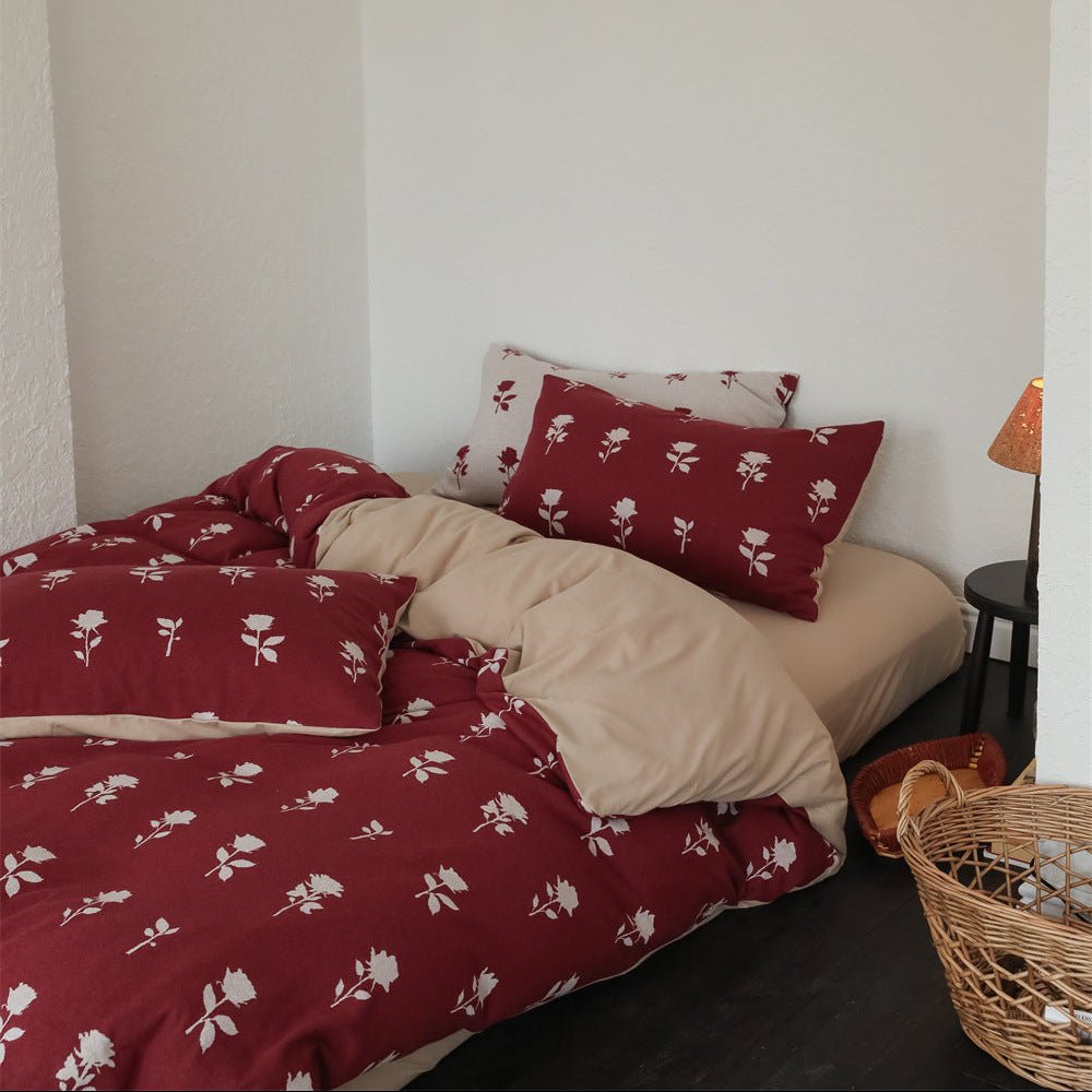  - Ever Lasting - Nadia Floral Jacquard Bedding Set / Red - Bedding Set - Ever Lasting