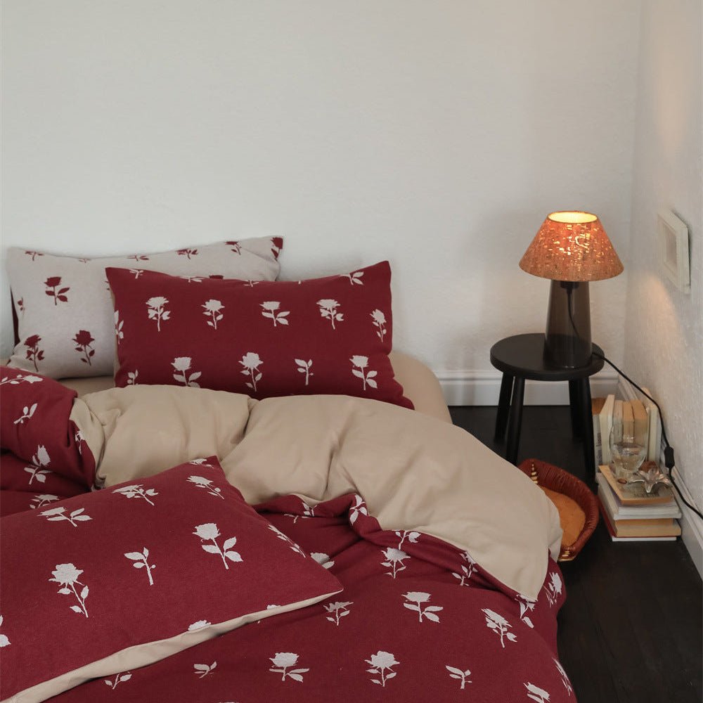  - Ever Lasting - Nadia Floral Jacquard Bedding Set / Red - Bedding Set - Ever Lasting