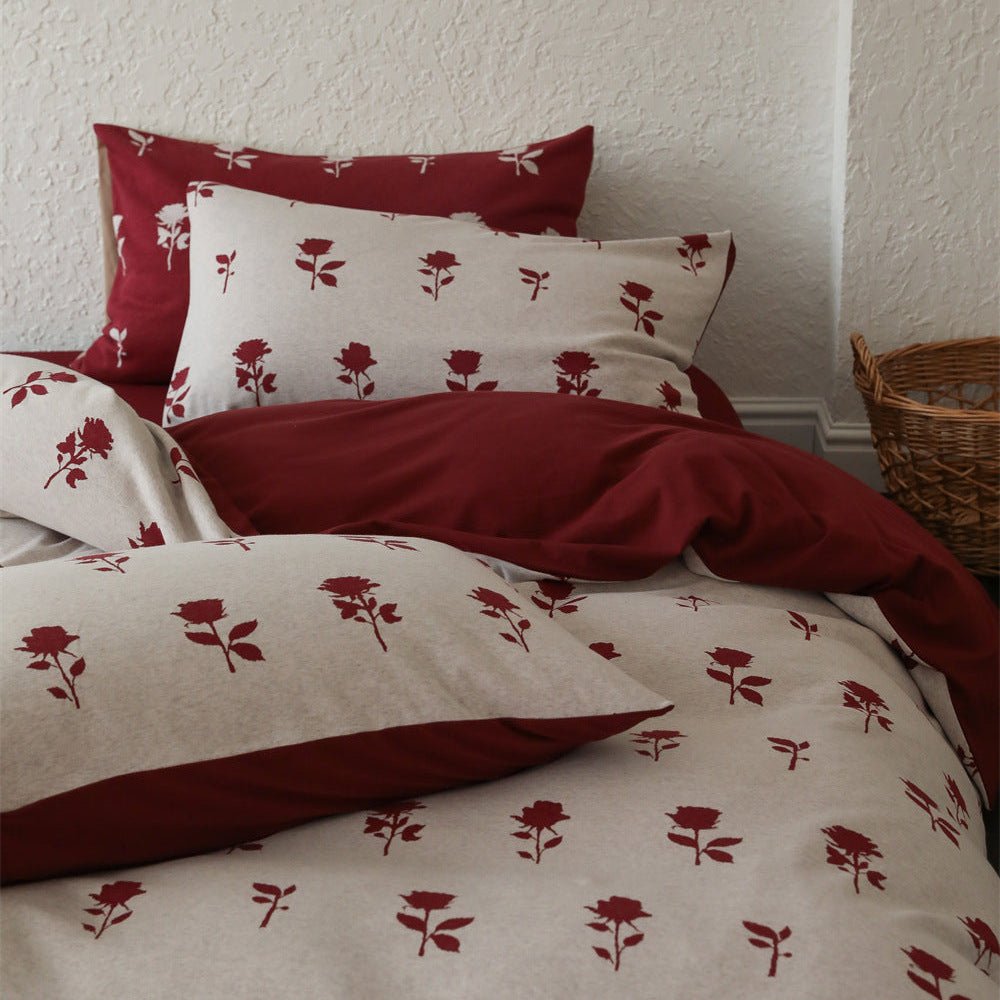  - Ever Lasting - Nadia Floral Jacquard Bedding Set / Red - Bedding Set - Ever Lasting