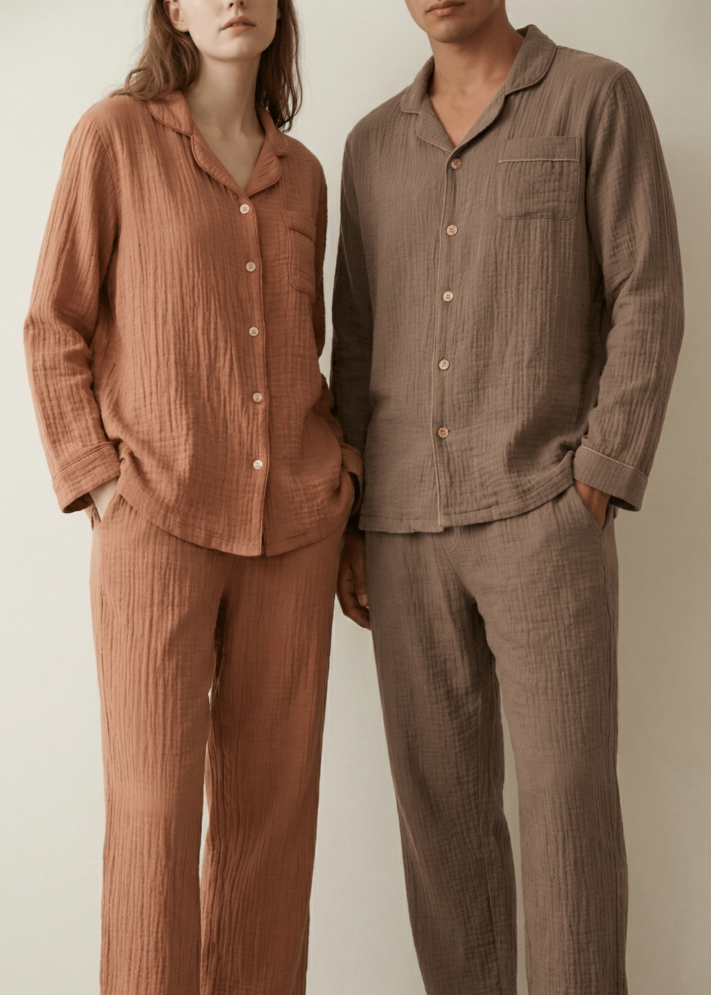  - Ever Lasting - Noa Cotton Japanese Style Lapel Pajama Set / Brown - Pajama Set - Ever Lasting