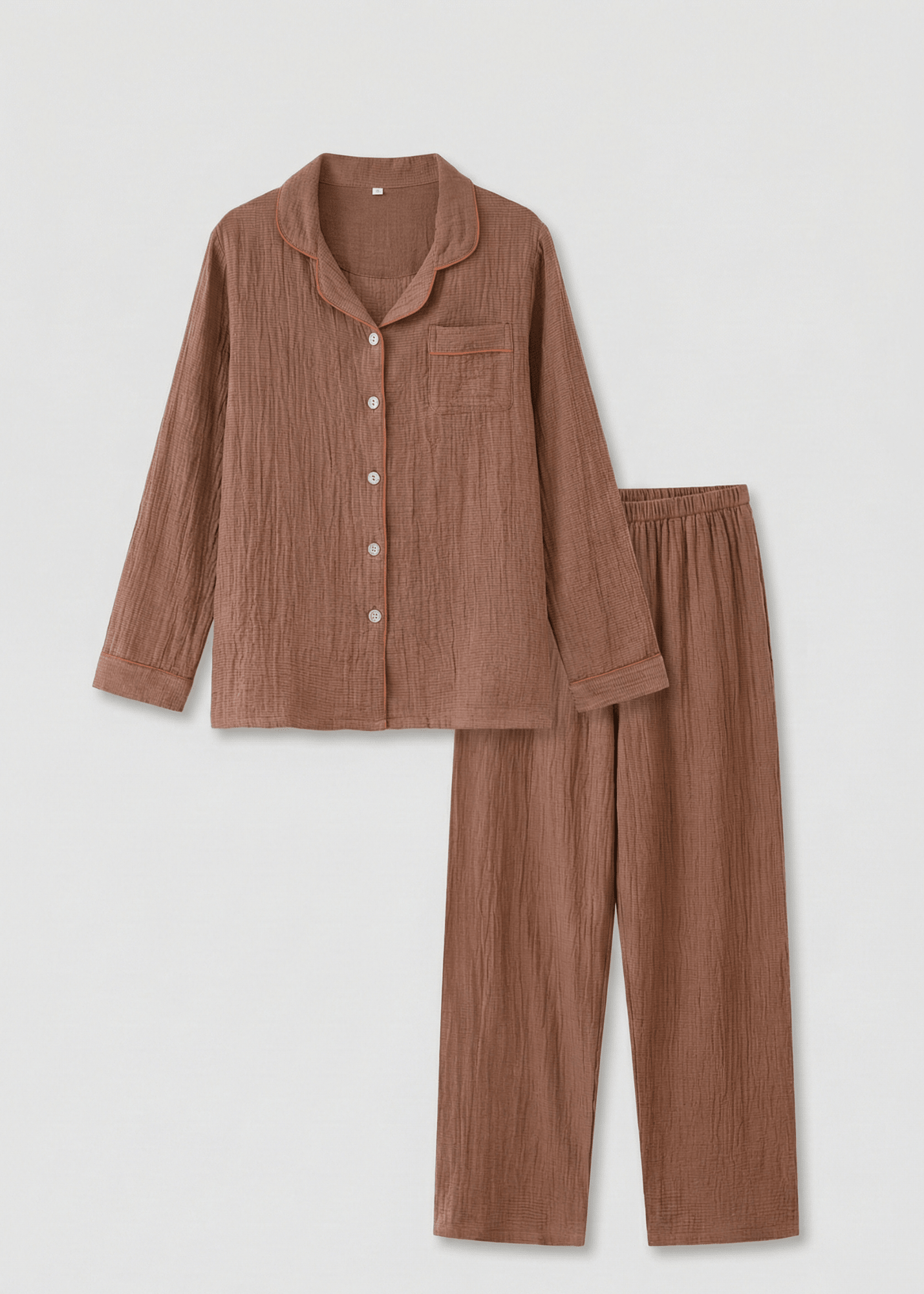  - Ever Lasting - Noa Cotton Japanese Style Lapel Pajama Set / Brown - Pajama Set - Ever Lasting