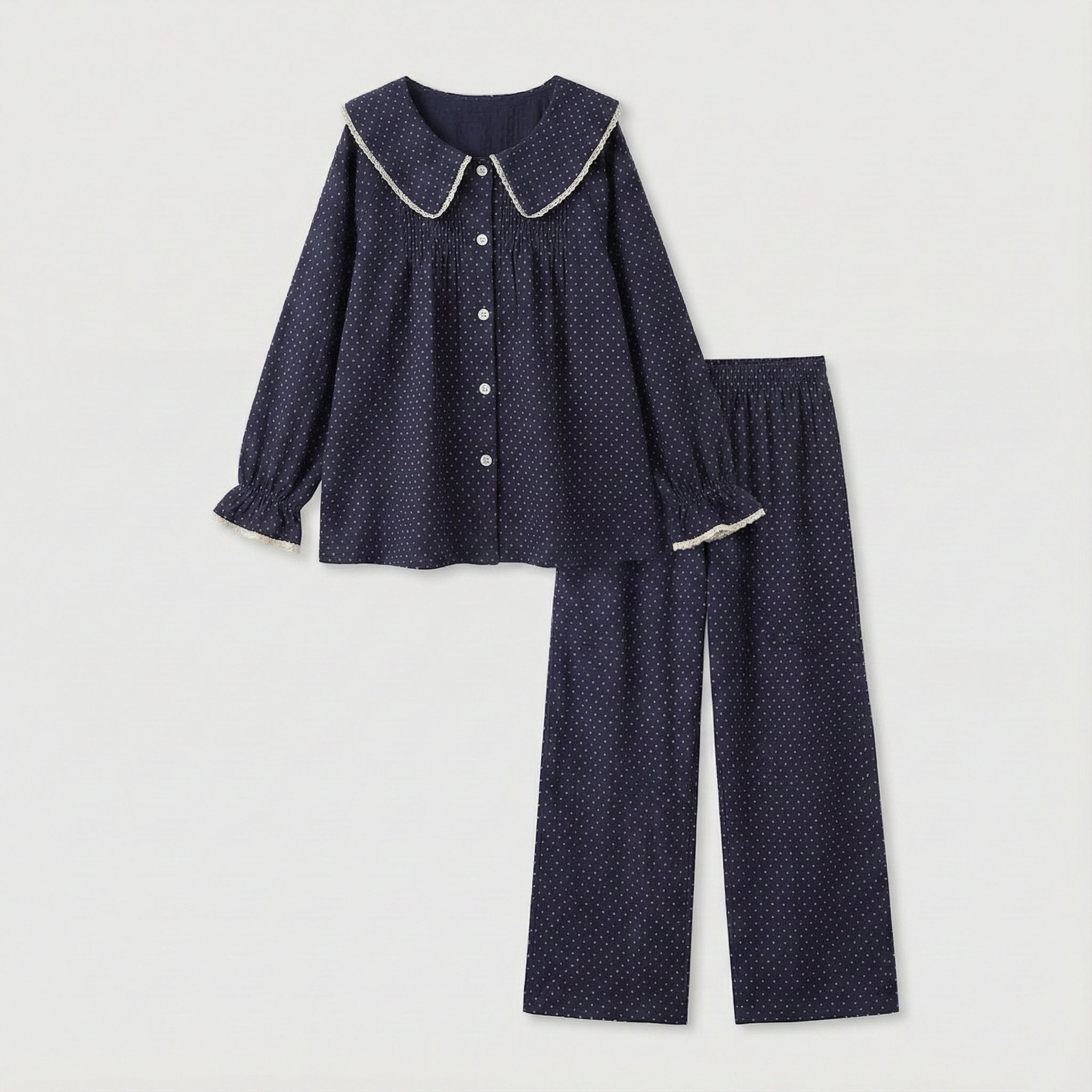  - Ever Lasting - Noelle Cotton Lapel Pajama Set / Dark Blue - Pajamas - Ever Lasting